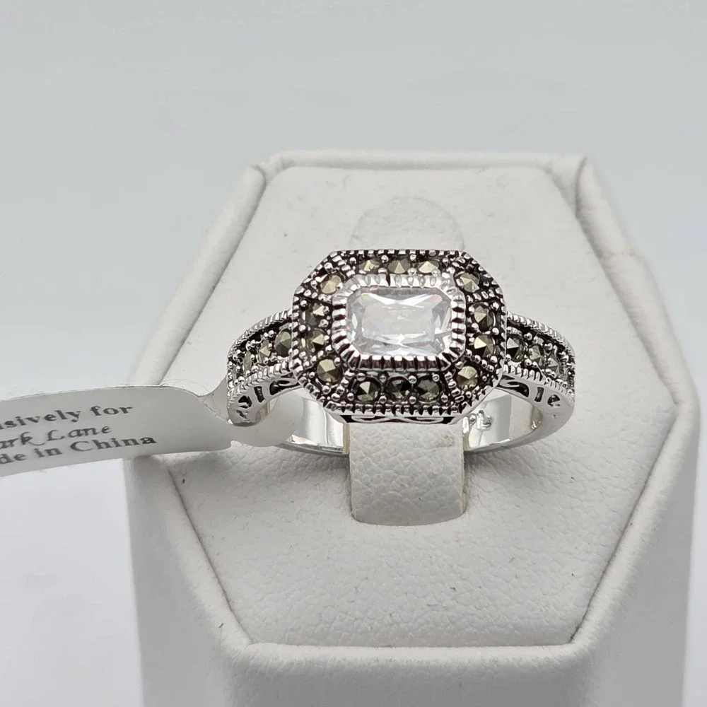 New PARK LANE 'Reign' Ring Marcacite & Cubic Zirconia Silver Plate Size 8 w/Tags